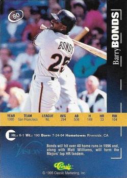 1996 Classic Visions Signings #80 Barry Bonds Back
