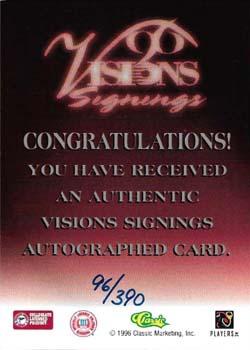 1996 Classic Visions Signings - Autographs Silver #NNO Scott Greene Back
