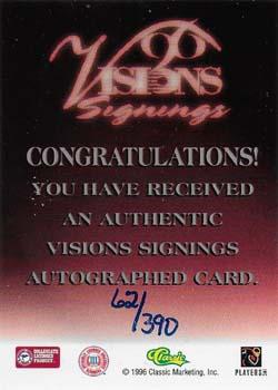 1996 Classic Visions Signings - Autographs Silver #NNO Zach Thomas Back