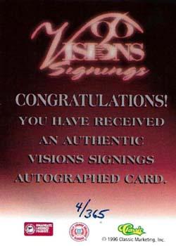 1996 Classic Visions Signings - Autographs Silver #NNO George Zidek Back