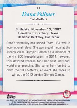 2012 Topps U.S. Olympic Team & Hopefuls - Gold #14 Dana Vollmer Back