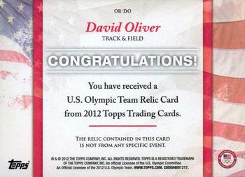 2012 Topps U.S. Olympic Team & Hopefuls - Relics #OR-DO David Oliver Back