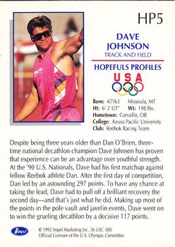 1992 Impel Olympicards: 1992 U.S. Olympic Hopefuls - Hopefuls Profiles #HP5 Dave Johnson Back