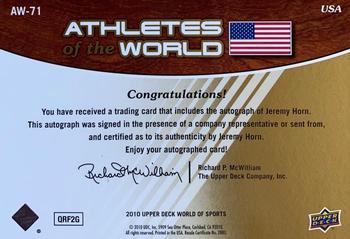 2010 Upper Deck World of Sports - Athletes of the World Autographs #AW-71 Jeremy Horn Back