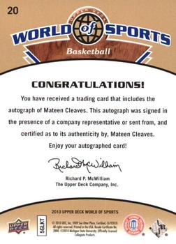 2010 Upper Deck World of Sports - Autographs #20 Mateen Cleaves Back