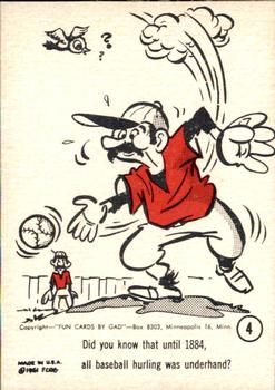1963 Gad Fun Cards #4 Baseball Hurling Fact Front