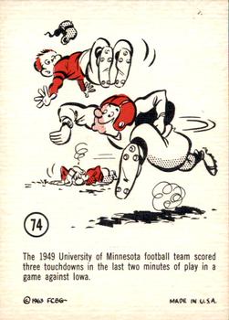 1963 Gad Fun Cards #74 Minnesota Football Team, 1949 Front