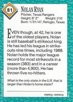 1989 Sports Illustrated for Kids #81 Nolan Ryan Back