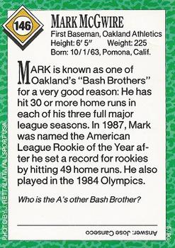 1990 Sports Illustrated for Kids #146 Mark McGwire Back