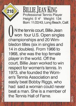 1990 Sports Illustrated for Kids #210 Billie Jean King Back