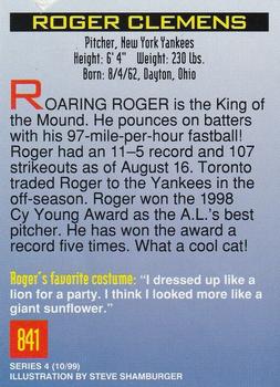 1999 Sports Illustrated for Kids #841 Roger Clemens Back