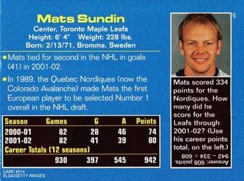 2002 Sports Illustrated for Kids #214 Mats Sundin Back