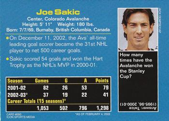 2003 Sports Illustrated for Kids #260 Joe Sakic Back