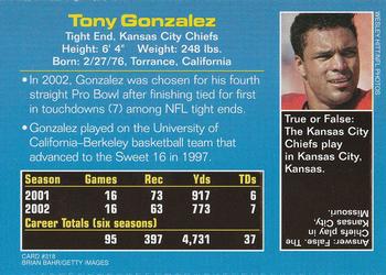 2003 Sports Illustrated for Kids #318 Tony Gonzalez Back