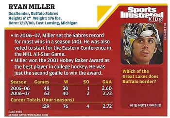 2007 Sports Illustrated for Kids #193 Ryan Miller Back