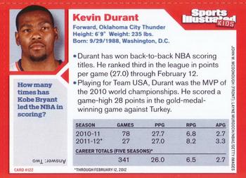 2012 Sports Illustrated for Kids #122 Kevin Durant Back