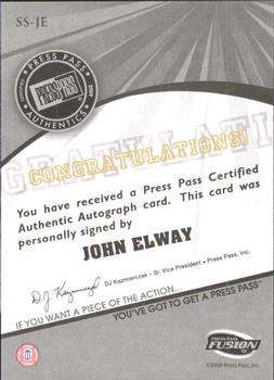 2009 Press Pass Fusion - Autographs Green #SS-JE John Elway Back