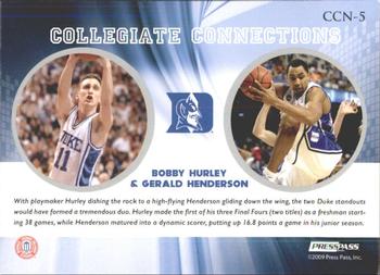 2009 Press Pass Fusion - Collegiate Connections #CCN-5 Bobby Hurley / Gerald Henderson Back