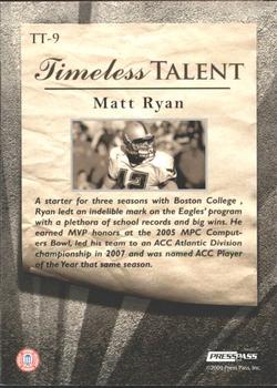 2009 Press Pass Fusion - Timeless Talent #TT-9 Matt Ryan Back