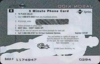 1996 Classic Assets - Crystal Phone Cards $5 #8 Jason Kidd Back