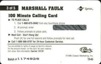 1996 Classic Assets - Phone Cards $100 #3 Marshall Faulk Back