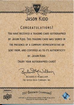 2012 Upper Deck Goodwin Champions - Autographs #A-JK Jason Kidd Back
