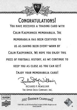 2012 Upper Deck Goodwin Champions - Memorabilia #M-CK Colin Kaepernick Back