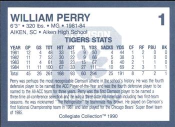 1990 Collegiate Collection Clemson Tigers #1 William Perry Back