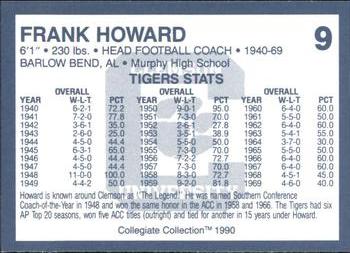 1990 Collegiate Collection Clemson Tigers #9 Frank Howard Back