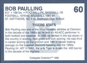 1990 Collegiate Collection Clemson Tigers #60 Bob Paulling Back