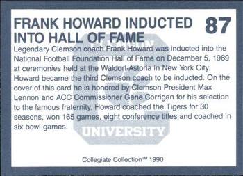 1990 Collegiate Collection Clemson Tigers #87 Frank Howard Back
