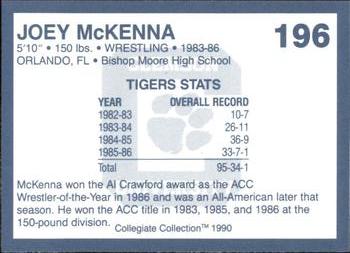 1990 Collegiate Collection Clemson Tigers #196 Joey McKenna Back