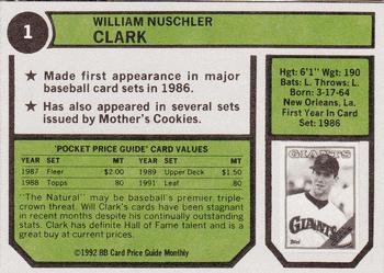 1992 SCD Sports Card Price Guide Monthly #1 Will Clark Back