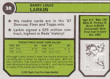 1992 SCD Sports Card Price Guide Monthly #38 Barry Larkin Back