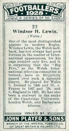 1928-29 Player's Footballers #22 Windsor Lewis Back