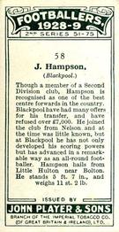 1928-29 Player's Footballers #58 Jimmy Hampson Back