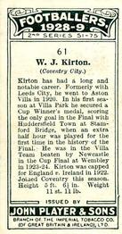1928-29 Player's Footballers #61 Billy Kirton Back