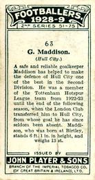 1928-29 Player's Footballers #63 George Maddison Back