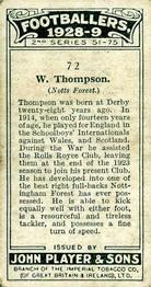 1928-29 Player's Footballers #72 Bill Thompson Back