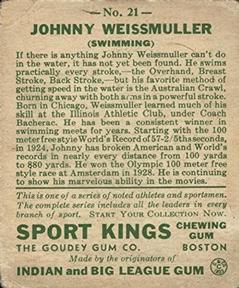 1933 Sport Kings (R338) #21 John Weissmuller Back