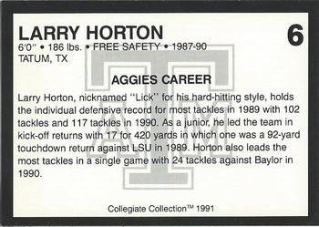 1991 Collegiate Collection Texas A&M Aggies #6 Larry Horton Back