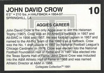 1991 Collegiate Collection Texas A&M Aggies #10 John David Crow Back