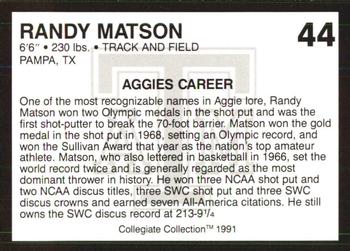 1991 Collegiate Collection Texas A&M Aggies #44 Randy Matson Back