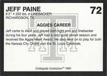 1991 Collegiate Collection Texas A&M Aggies #72 Jeff Paine Back