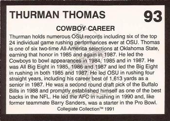 1991 Collegiate Collection Oklahoma State Cowboys #93 Thurman Thomas Back