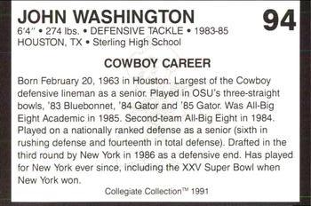 1991 Collegiate Collection Oklahoma State Cowboys #94 John Washington Back