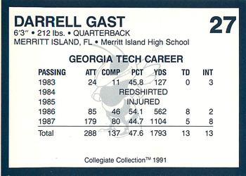 1991 Collegiate Collection Georgia Tech Yellow Jackets #27 Darrell Gast Back