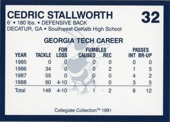1991 Collegiate Collection Georgia Tech Yellow Jackets #32 Cedric Stallworth Back