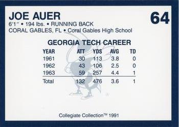 1991 Collegiate Collection Georgia Tech Yellow Jackets #64 Joe Auer Back