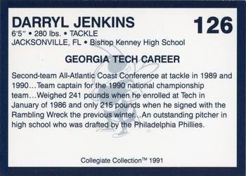 1991 Collegiate Collection Georgia Tech Yellow Jackets #126 Darryl Jenkins Back